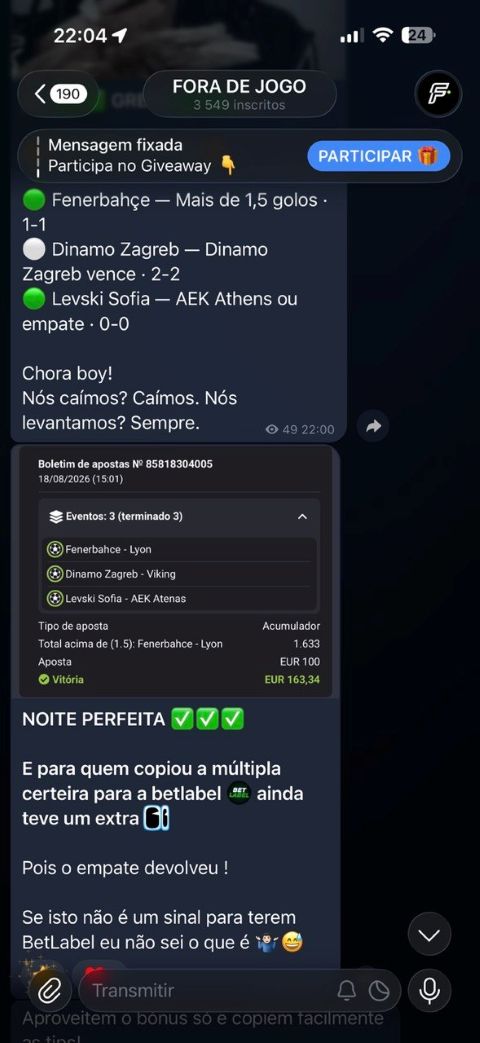 Boletim da múltipla certeira ganho na BetLabel