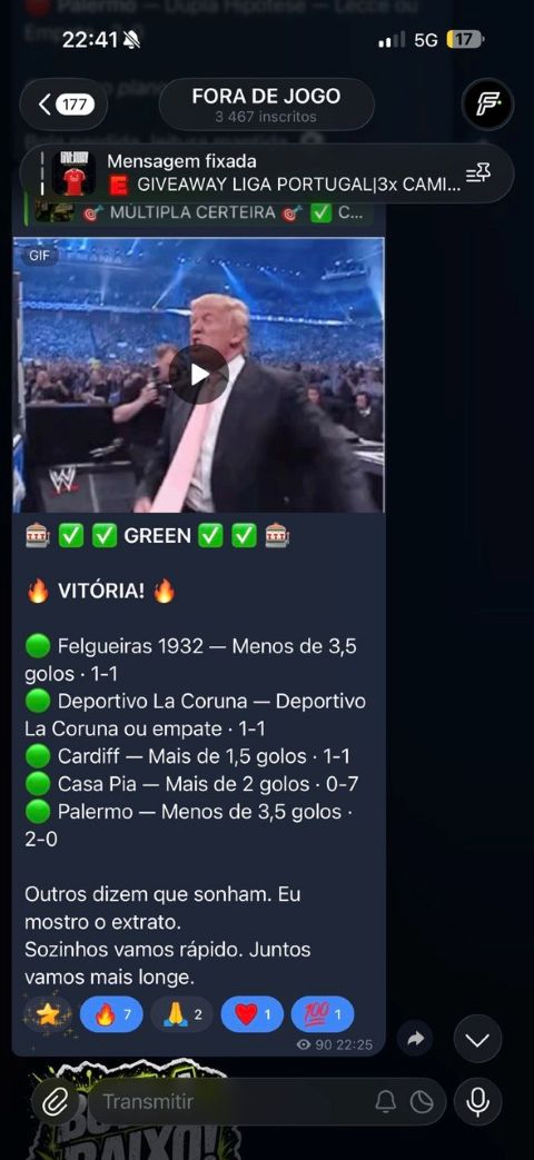 Noite de 5 greens no canal